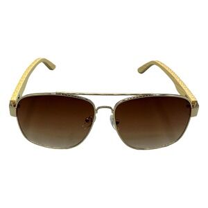 Shaw Aviator Sunglasses Gold Wood Grain Brown Gradient Lens Double Bridge